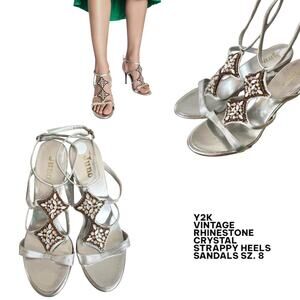 Y2K VTG. CRYSTAL RHINESTONE STRAPPY HEELS SANDALS SIZE 8
